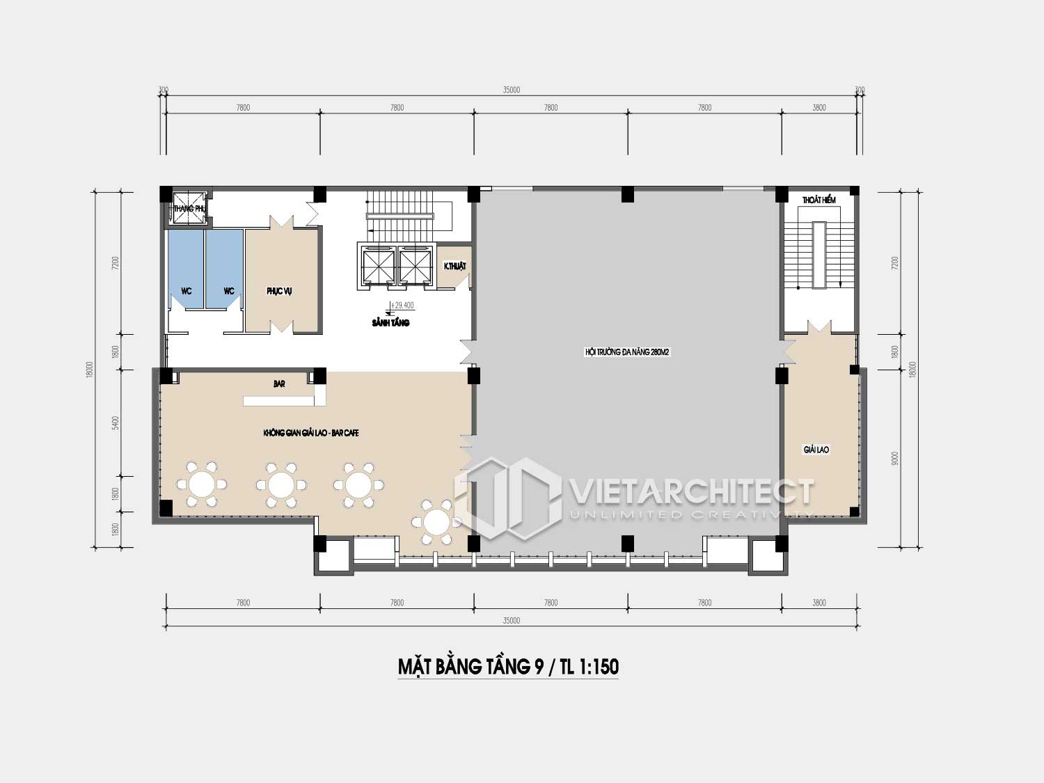 thiết kế khách sạn 22-12 mặt bằng tầng 9