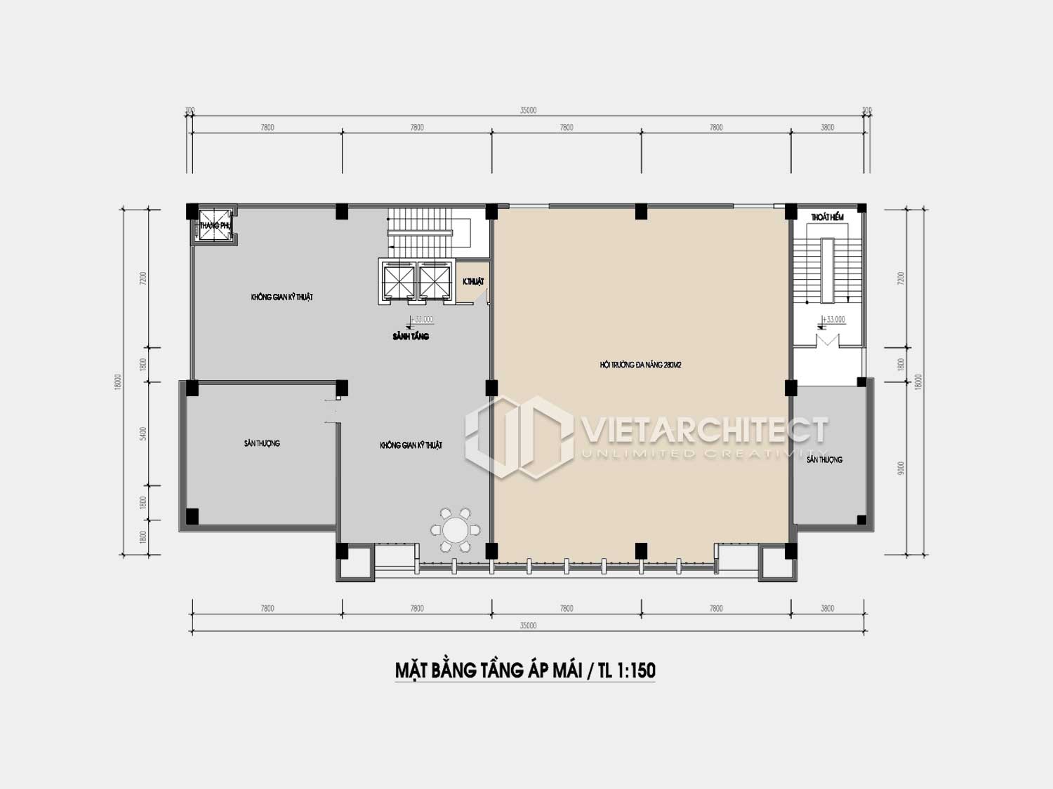 thiết kế khách sạn 22-12 mặt bằng tầng mái