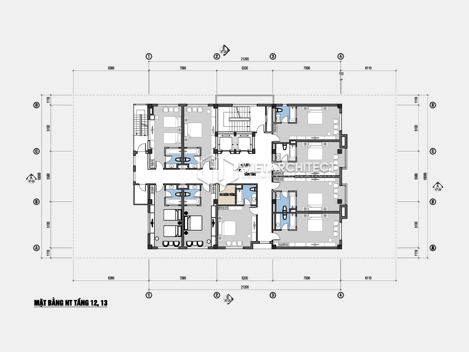 thiết kế khách sạn Âu Lạc mặt bằng tầng 12