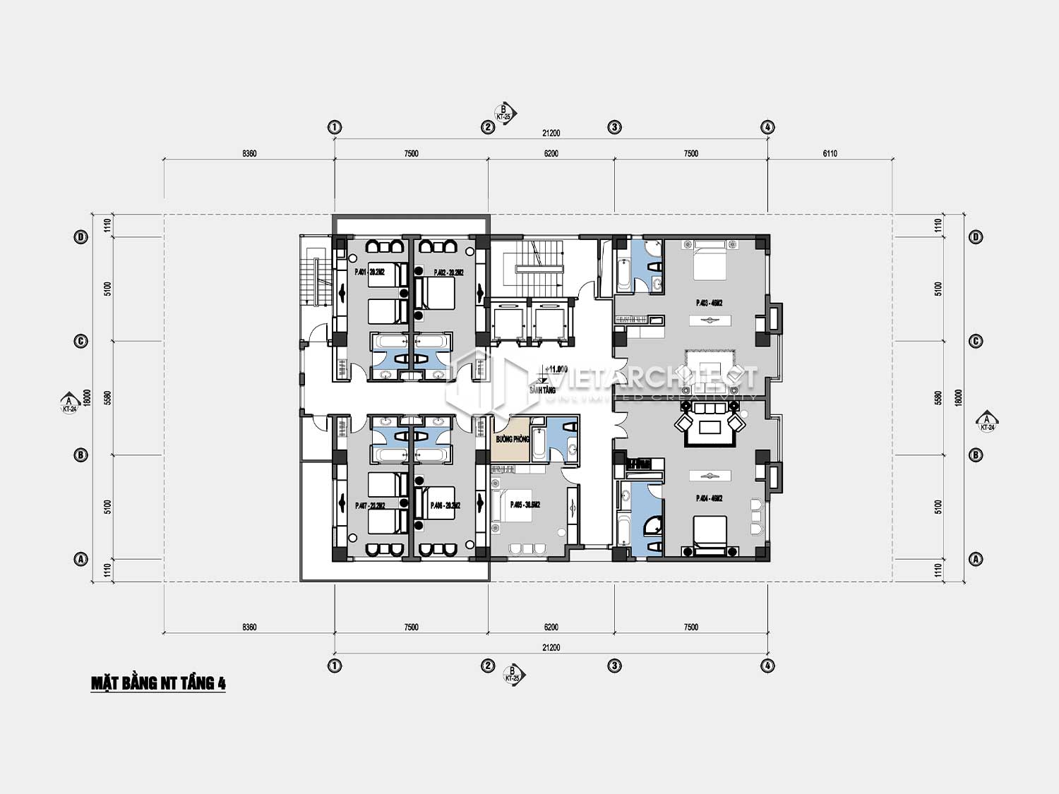 thiết kế khách sạn Âu Lạc tầng 4