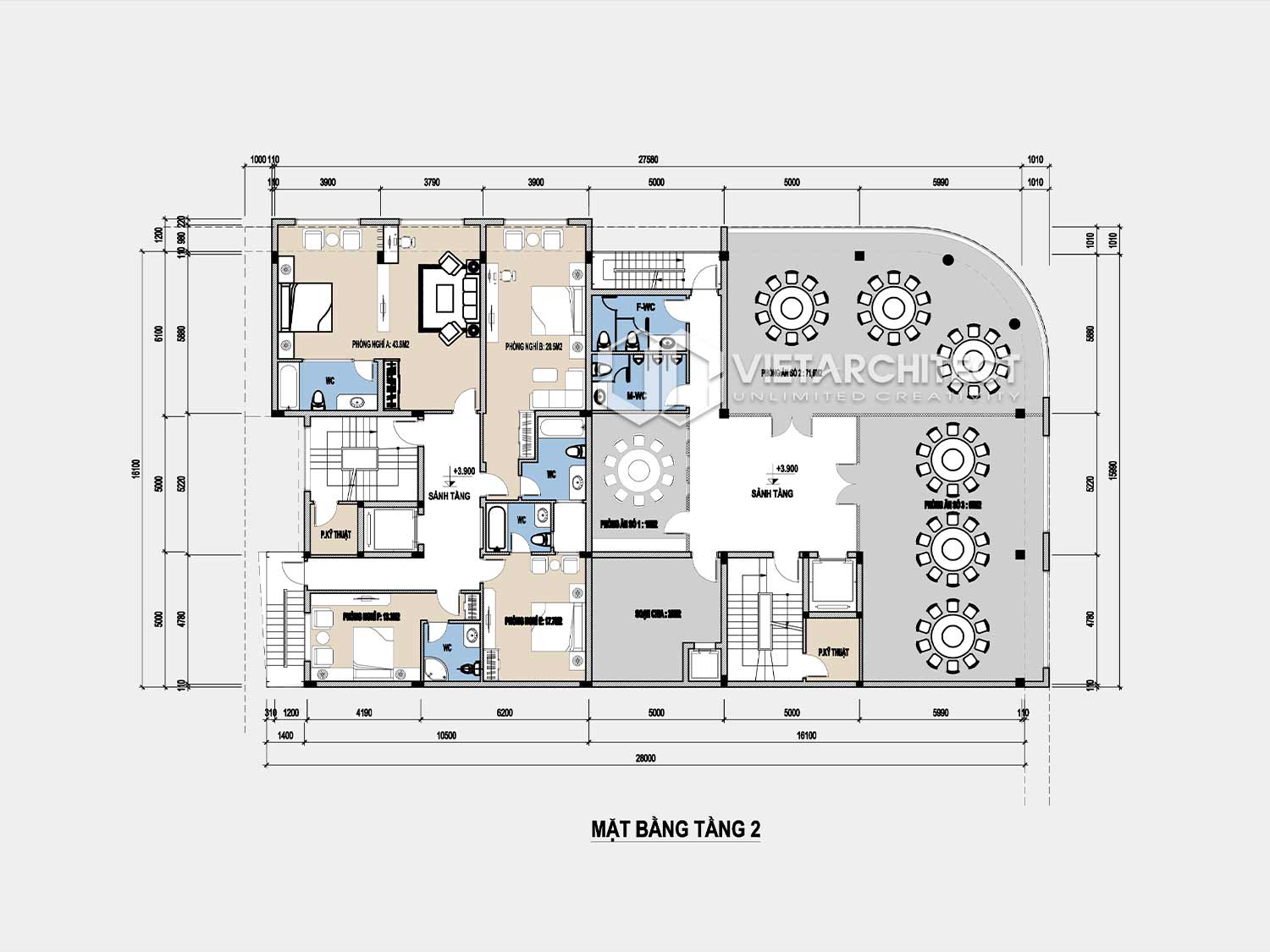 thiết kế khách sạn bình dân mặt bằng tầng 2