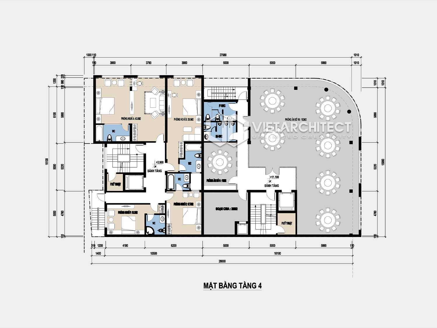 thiết kế nhà hàng bình dân mặt bằng tầng 4