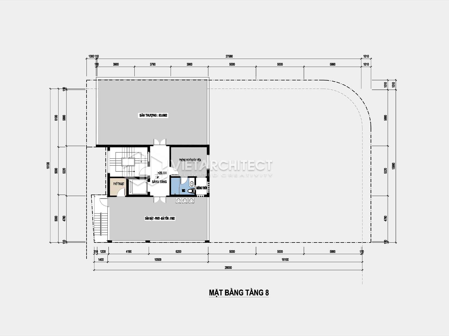 thiết kế khách sạn bình dân mặt bằng tầng 8