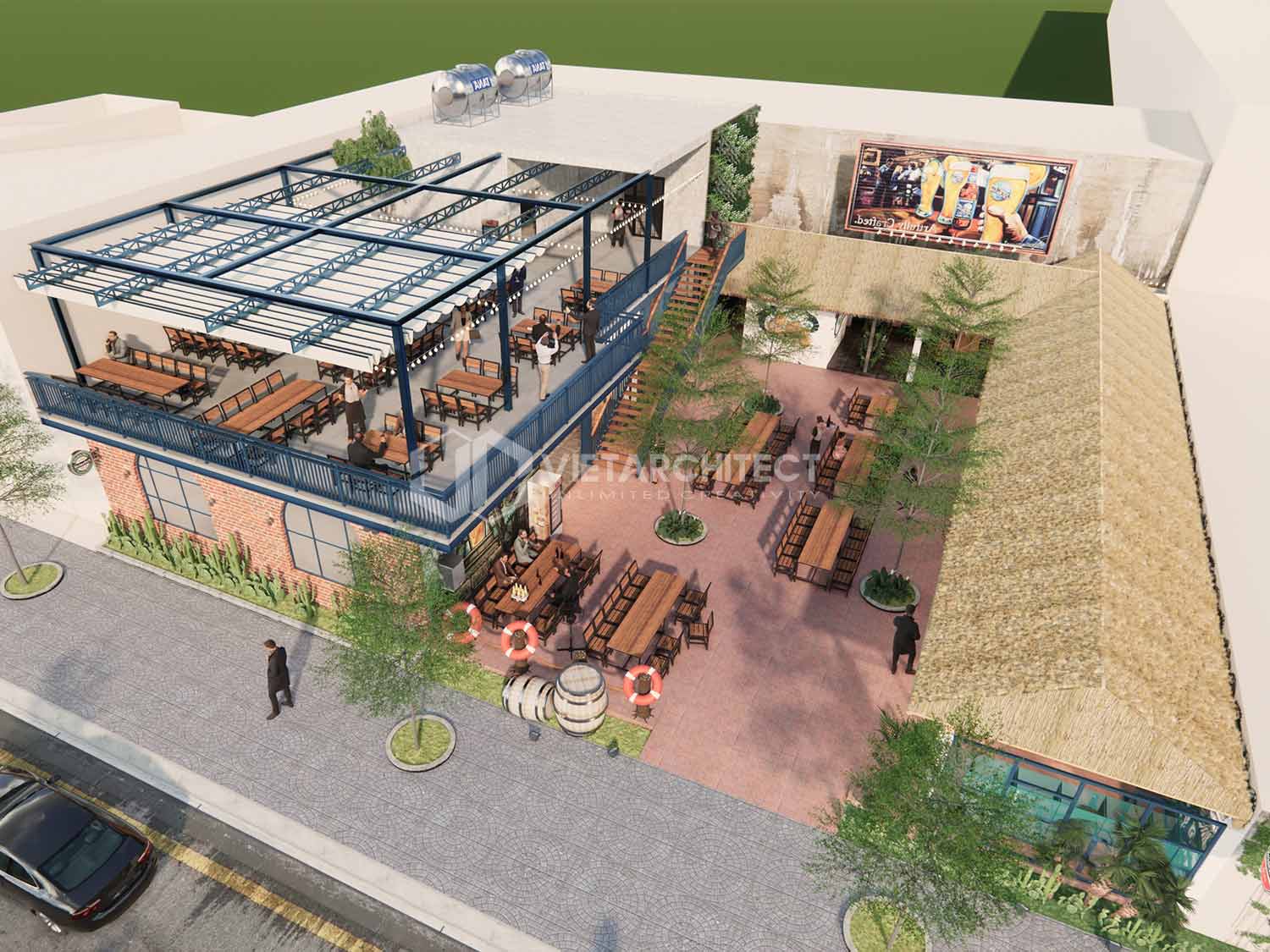 thiết kế kiến trúc nhà hàng khung thép