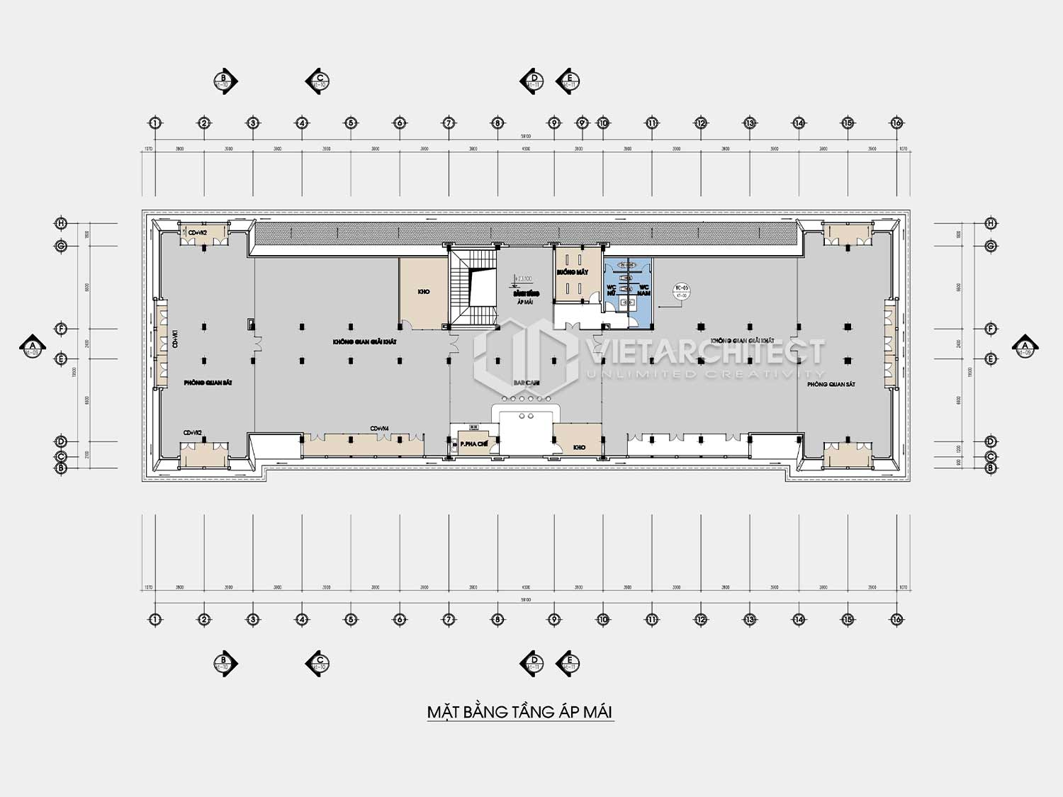 thiết kế nhà điều hành Dung Quất tầng áp mái