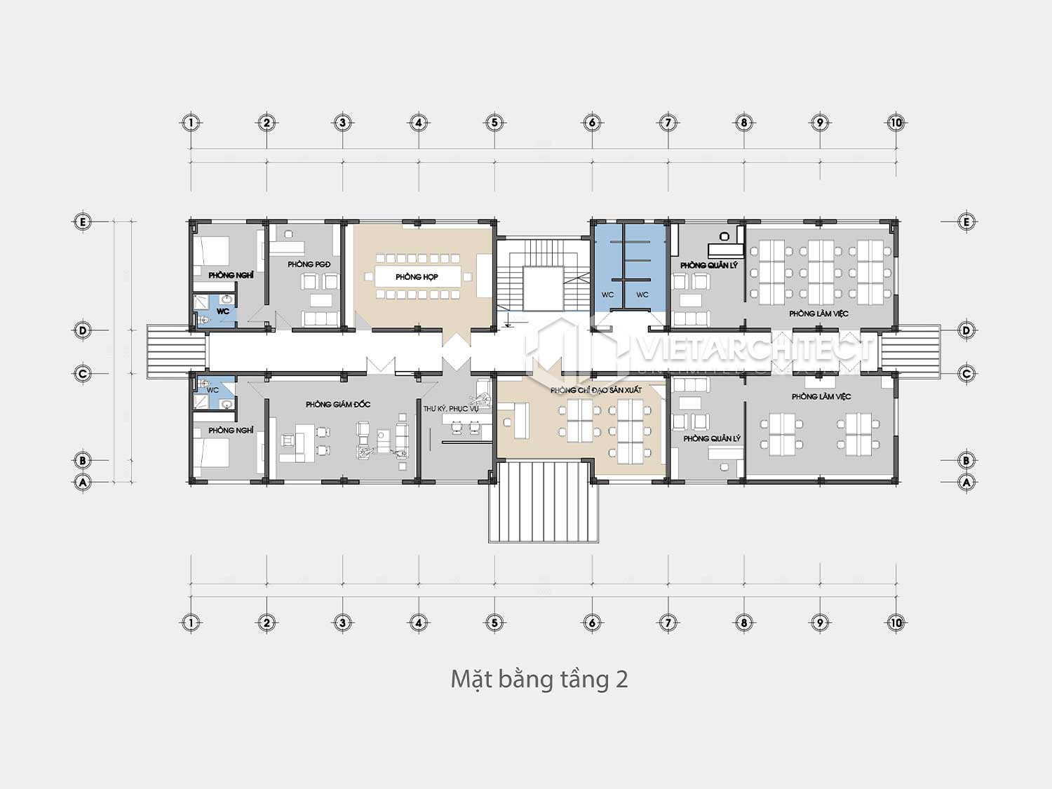 Mặt bằng tầng 2 nhà điều hành sông Chanh