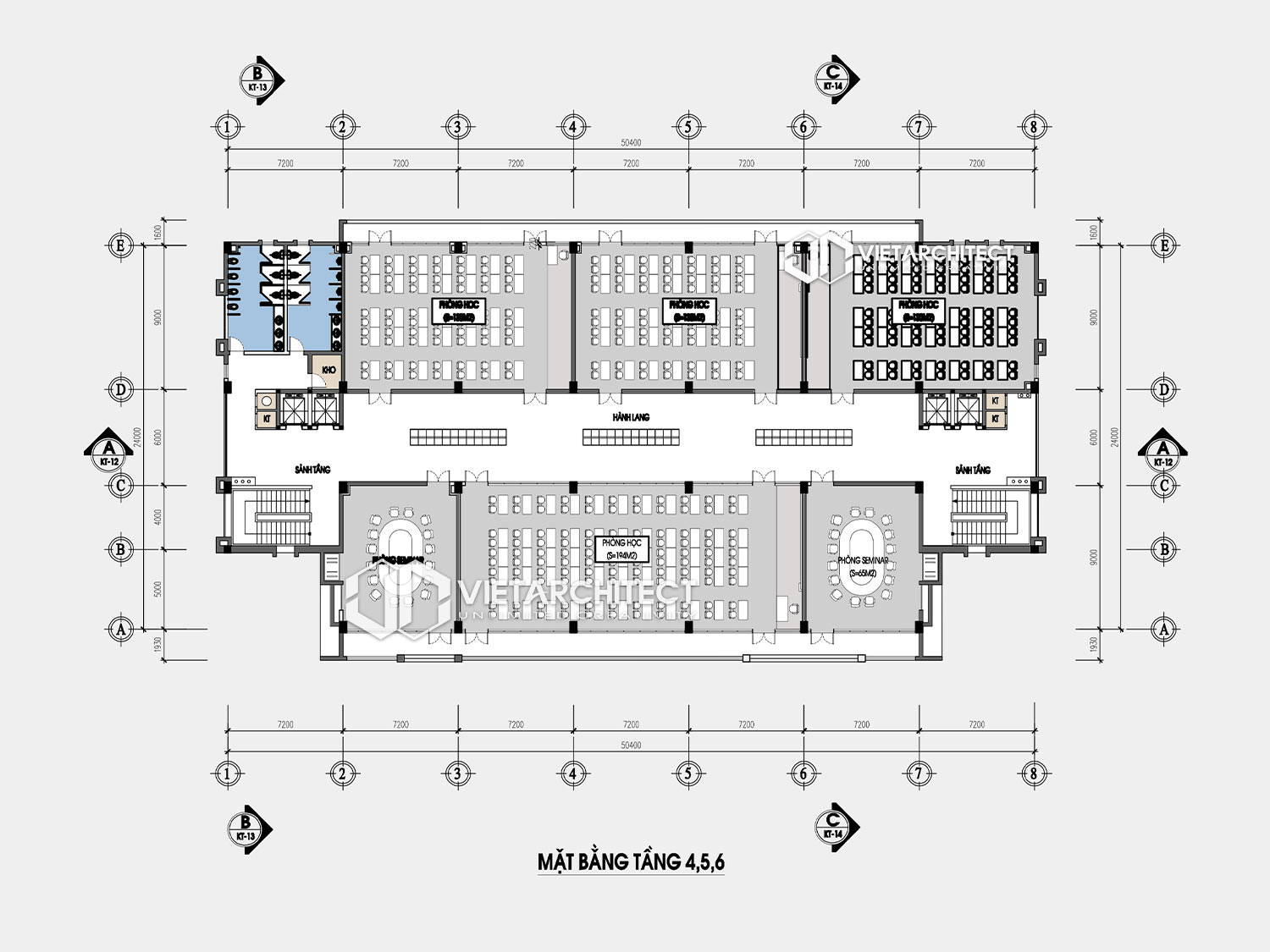 Thiết kề trường đại học mặt bằng tầng 4-5-6